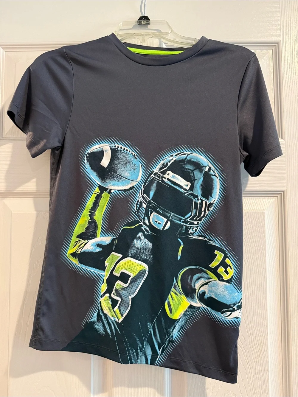Champion Kids Football Graphic Tee in Charcoal and Neon Yellow
